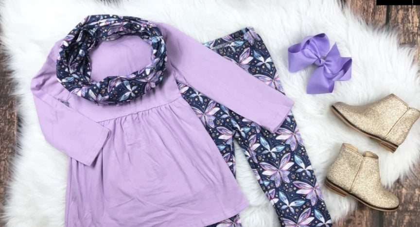 Purple Butterfly Pant Set w/Scarf