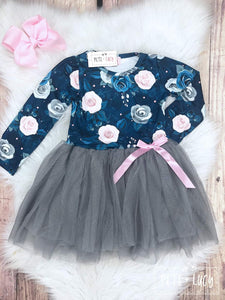 Navy Flower Tulle Dress (Infant)