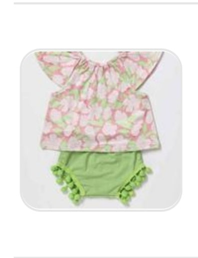 Green Floral PomPom Short Set (Infant)