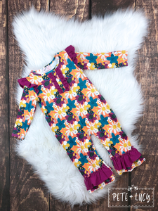 Floral Purple Ruffle Romper