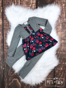 Gray & Navy Blue Flower Pant Set